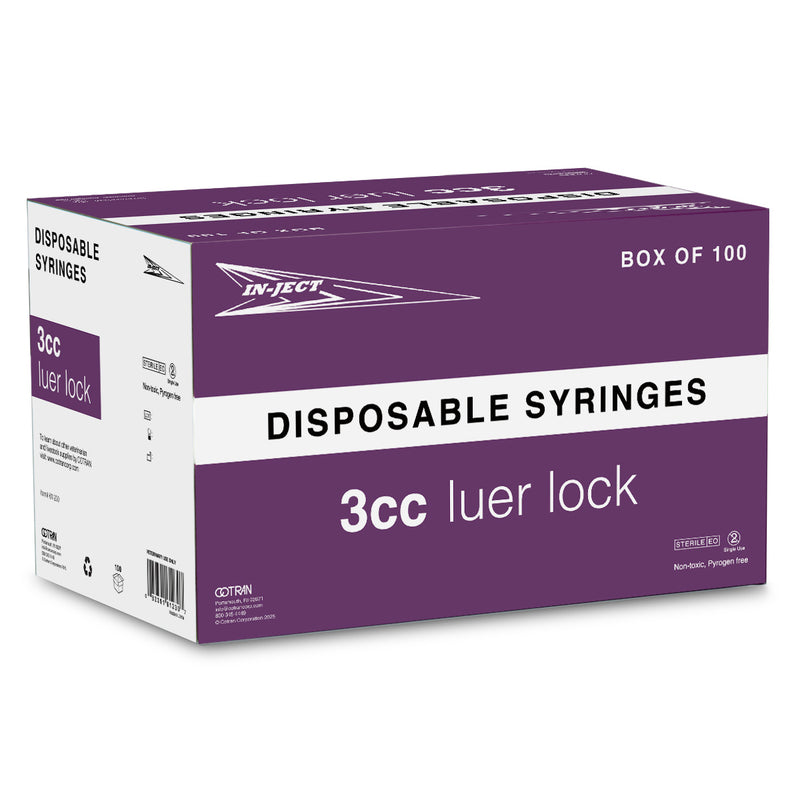 Box of 100 Disposable Inject Syringes With Sterile Needles [3cc]
