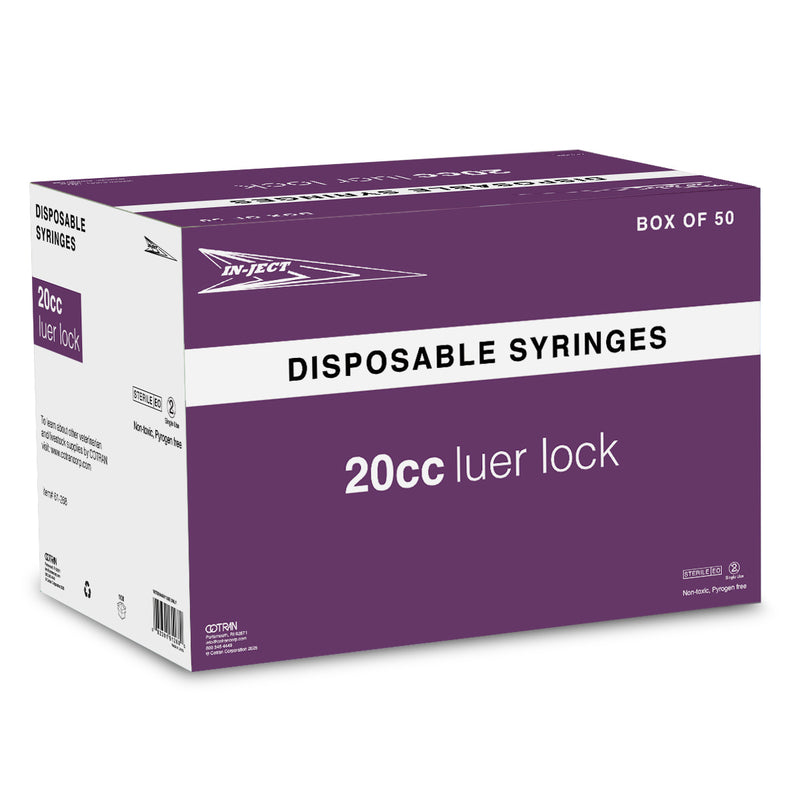 Box of 50 Disposable Inject Syringes With Sterile Needles [20cc]