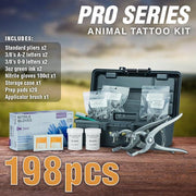 BOCCS Pro Livestock Identification kit with (2) Standard Pliers, (2) 3/8" A-Z digits , (2) 3/8" 0-9 digits, (2) black 3oz jars of ink, Box of 100 Nitrile Gloves, and one toothbrush applicator 