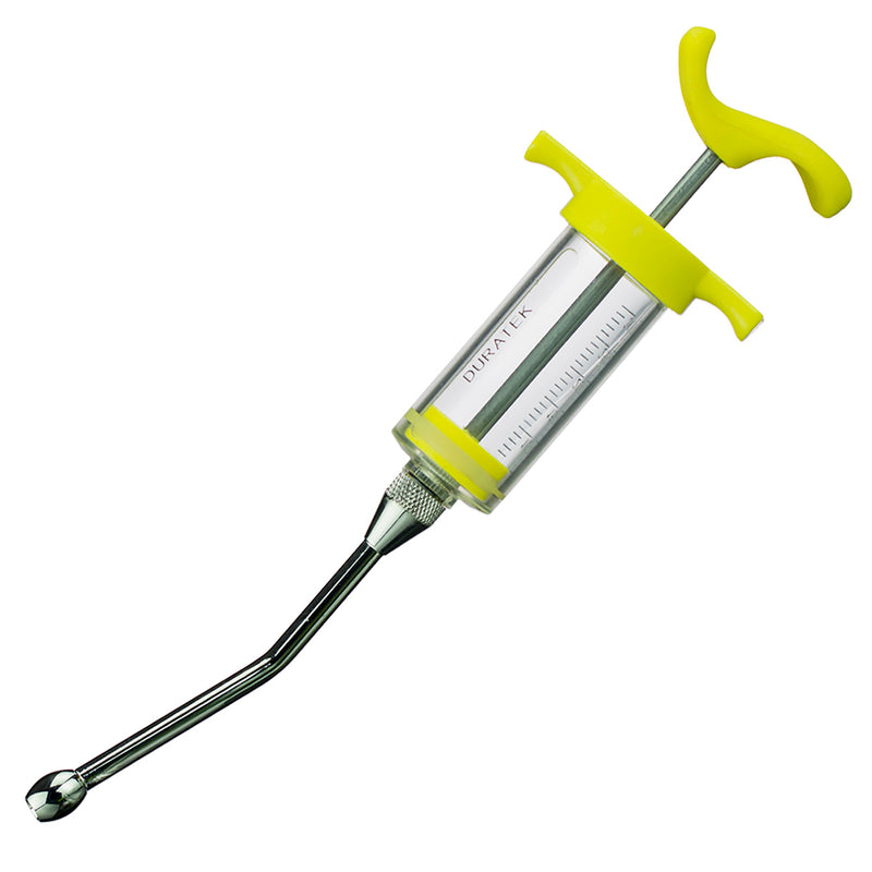 Duratek Nylon Yellow Syringe 30cc for veterinary livestock use, durable animal dosing syringe for cattle, sheep, and farm medication administration