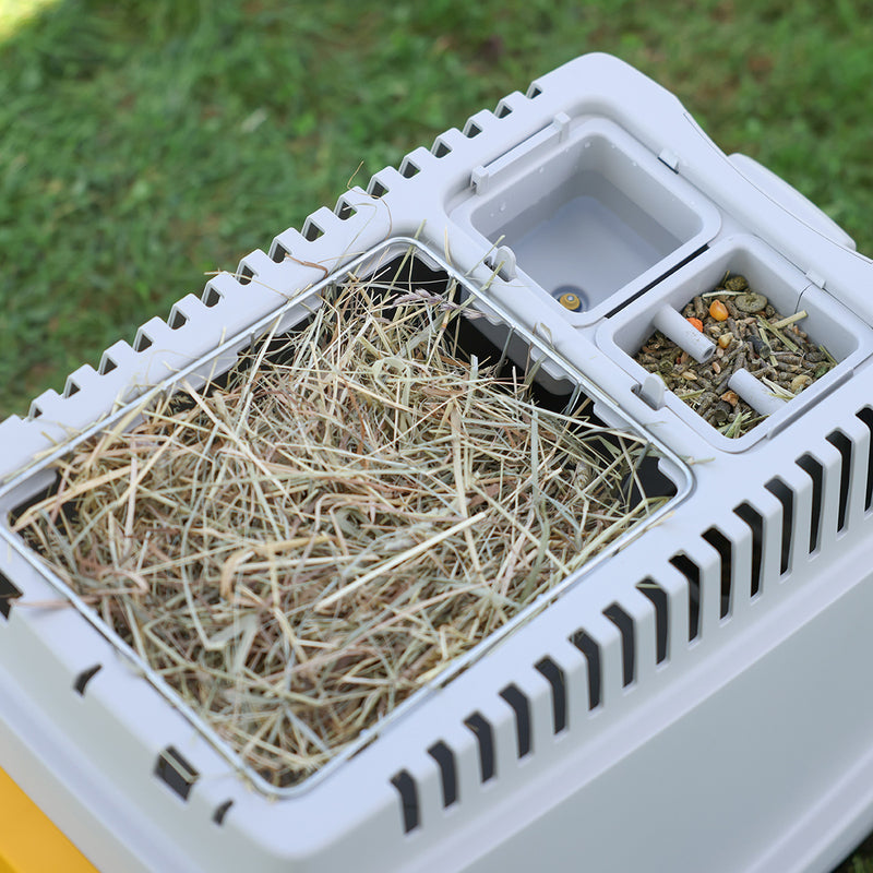 Image of hay, water, and food dispenser for the Kerbl Rabbit Burrowing Base 
