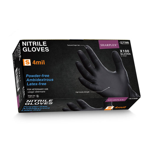 Sharplex Box of 100 4 mil Small Black gloves for cleaning, farm use, livestock handling, etc.