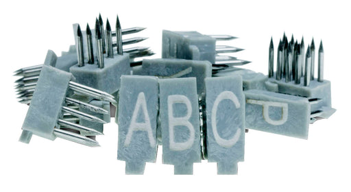 A set of animal tattoo letters (A to Z) laser printed on the back, intended for use with large pliers.