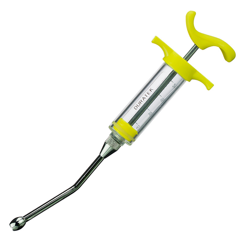 Duratek 20cc livestock drench syringe with feeding nozzle for sheep and goats.