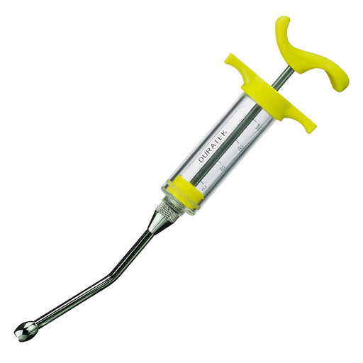 Duratek 20cc livestock drench syringe with feeding nozzle for sheep and goats.