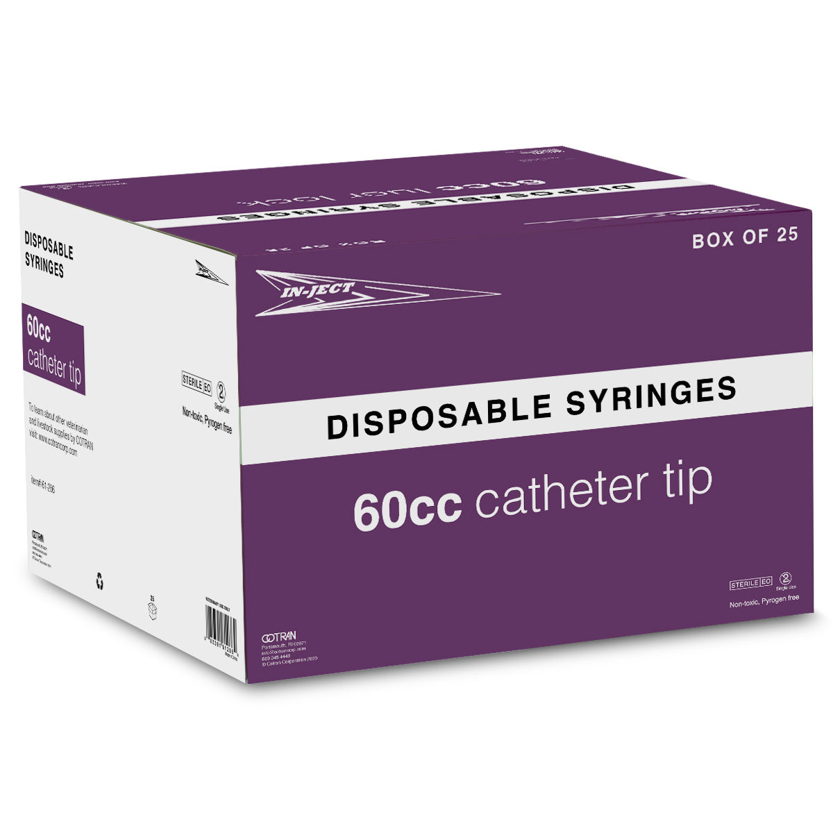 IN-JECT 60cc Catheter Tip Disposable Syringes, Box of 25, for reliable livestock feeding, dosing, and everyday farm and veterinary use.