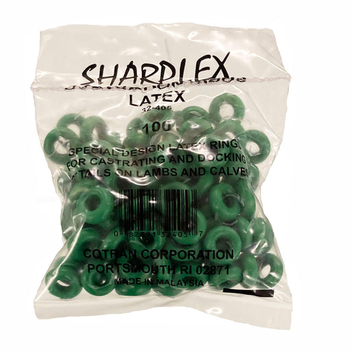 100 Green Castrating rings for castrating and tail docking of livestock