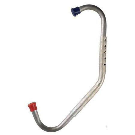 SharpVet Standard Kick Stop made from thick galvanized steel with red and blue capped ends for safely restraining cattle during milking and treatment.